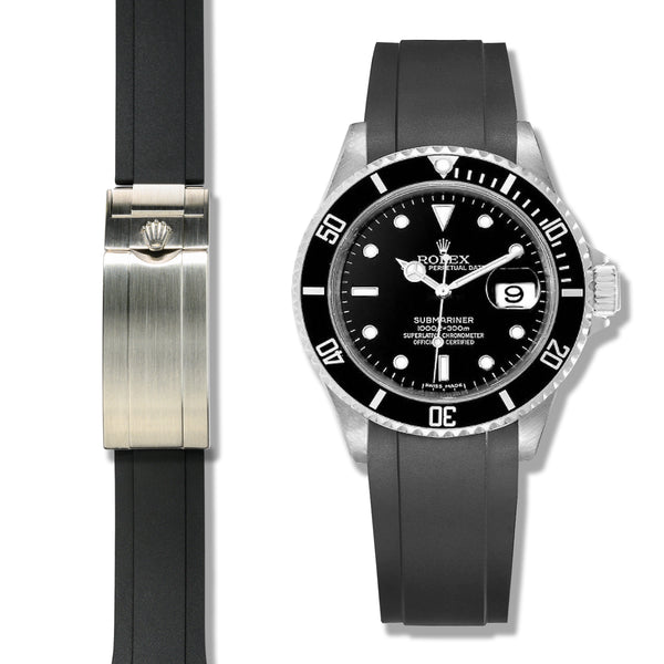 CURVED END RUBBER STRAP FOR ROLEX SUBMARINER REF.16610, 16800, 168000 (RS01 DEPLOYANT STYLE)