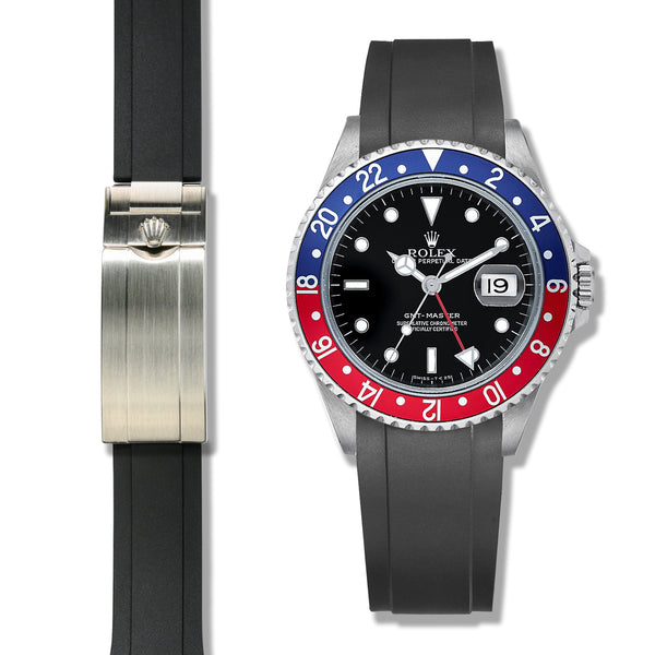 CURVED END RUBBER STRAP FOR ROLEX GMT MASTER I & II REF.16700, 16710 & 16760 (RS01 DEPLOYANT STYLE)