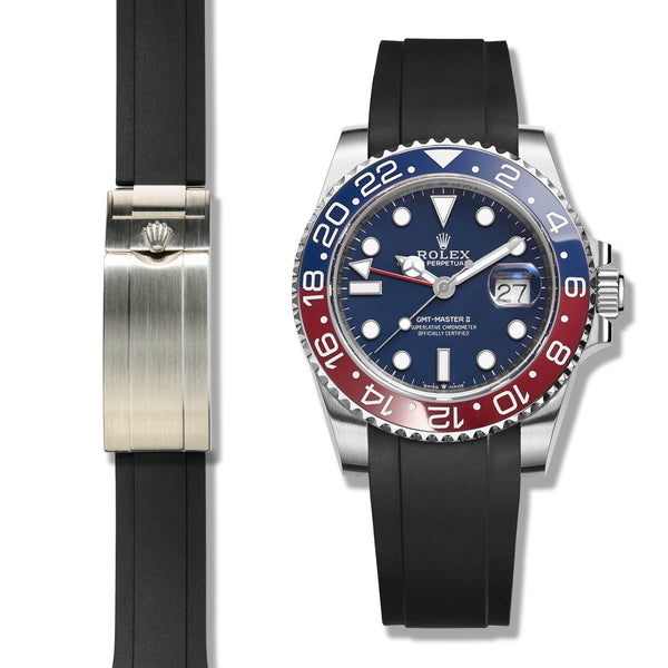 CURVED END RUBBER STRAP FOR ROLEX GMT MASTER II CERAMIC BLRO 126710 BLRO (RS01 DEPLOYANT STYLE)