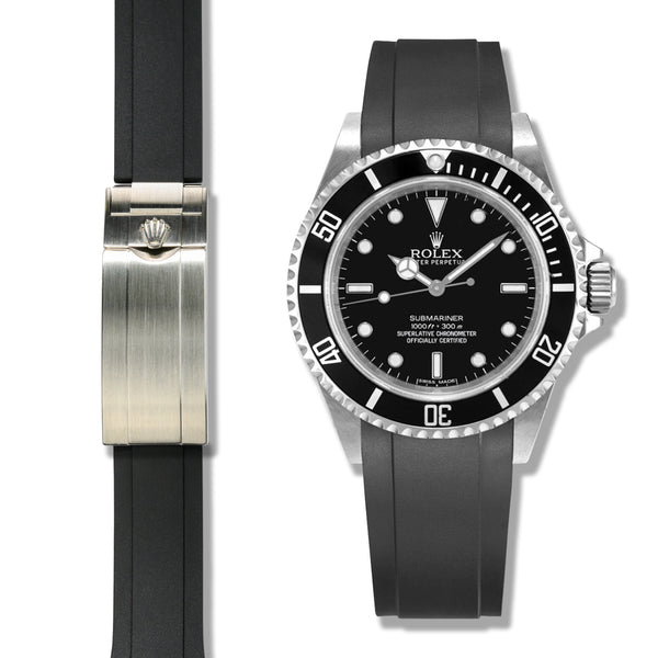CURVED END RUBBER STRAP FOR ROLEX SUBMARINER REF.14060, 14060M & 114060 (RS01 DEPLOYANT STYLE)