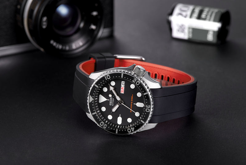 DUAL-COLOR CURVED END RUBBER STRAP FOR SEIKO 5 SPORTS / SKX (CB10)