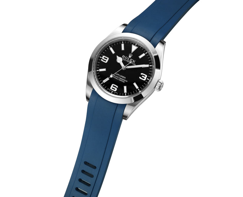 Leather Rolex Explorer Blau Curved End Rubber Strap For ROLEX